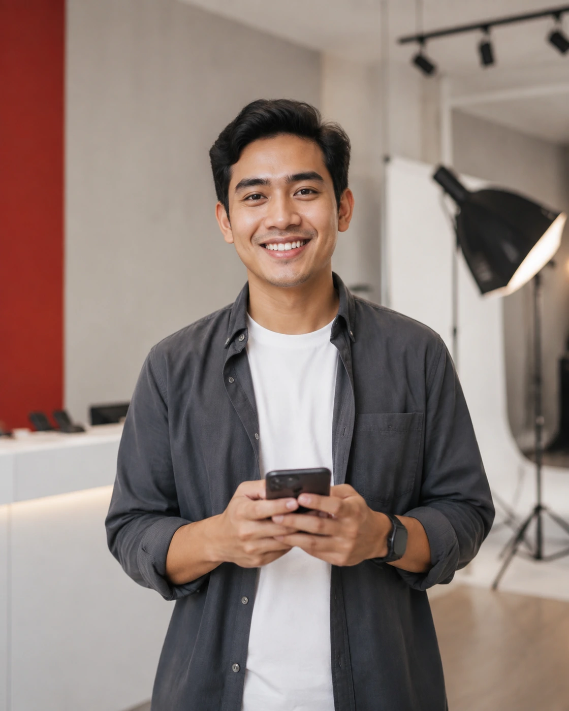 Pelanggan memesan cetak pas foto melalui ponsel