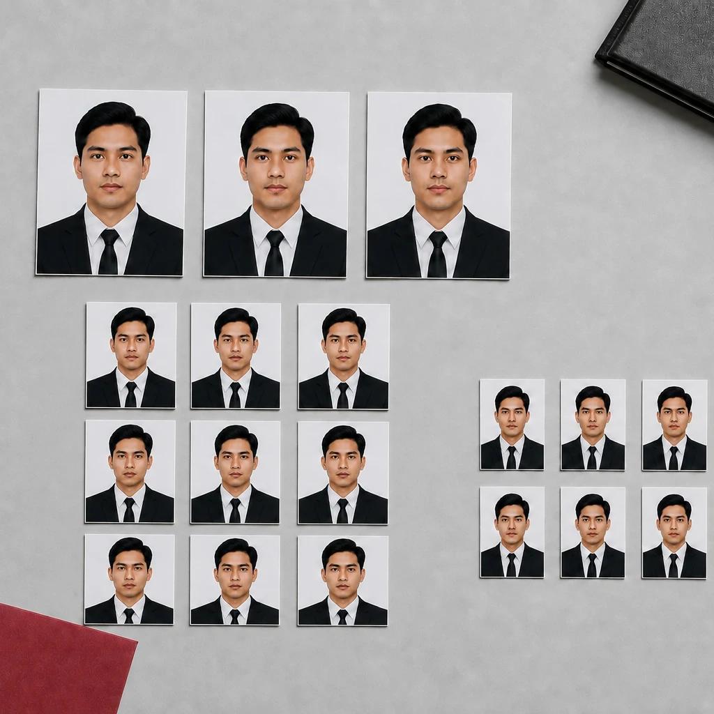 Pas foto tercetak dalam tiga ukuran berbeda